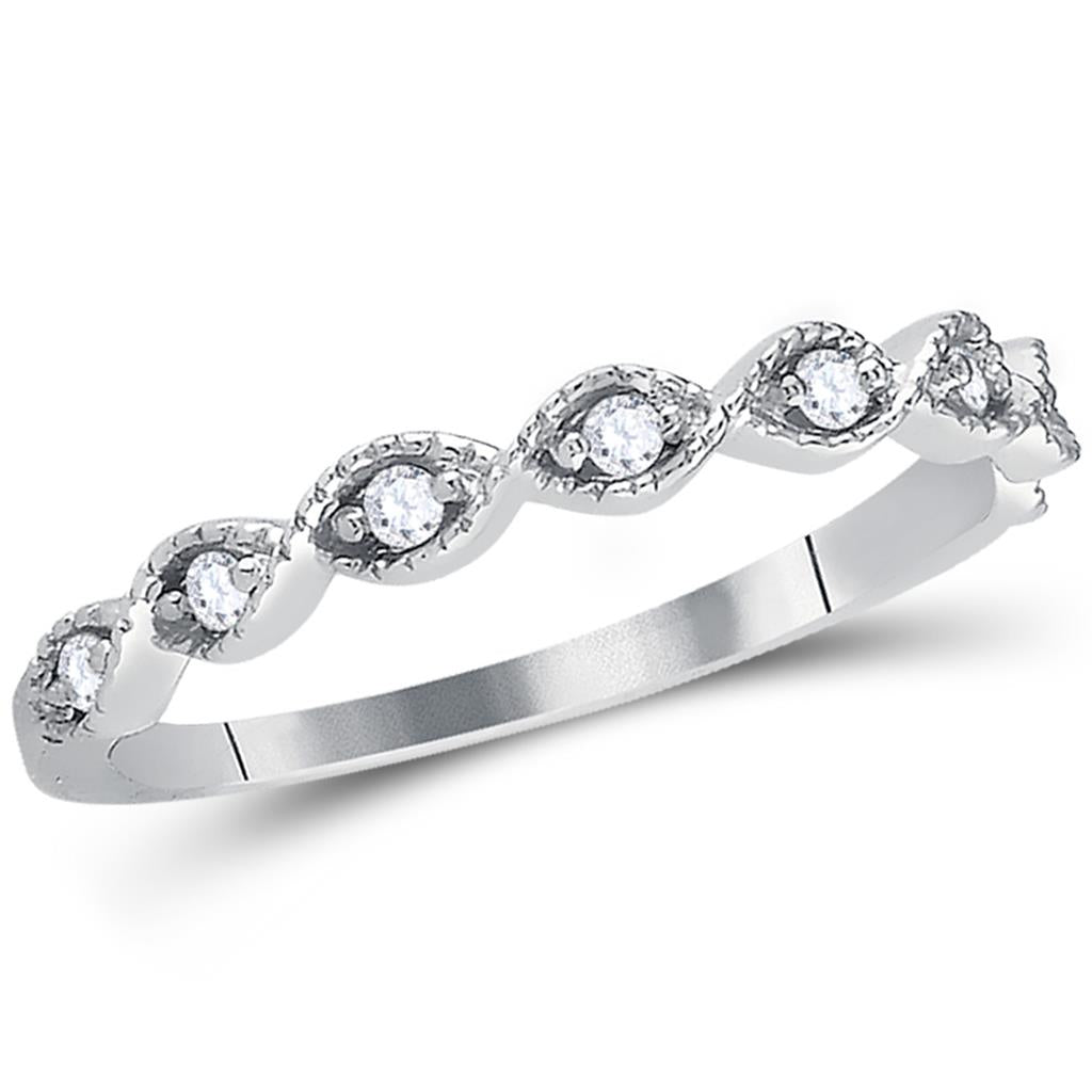 14k White Gold Round Diamond Twist Stackable Band Ring 1/10 Cttw