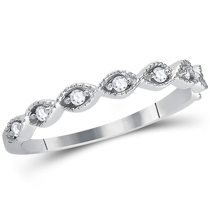 14k White Gold Round Diamond Twist Stackable Band Ring 1/10 Cttw