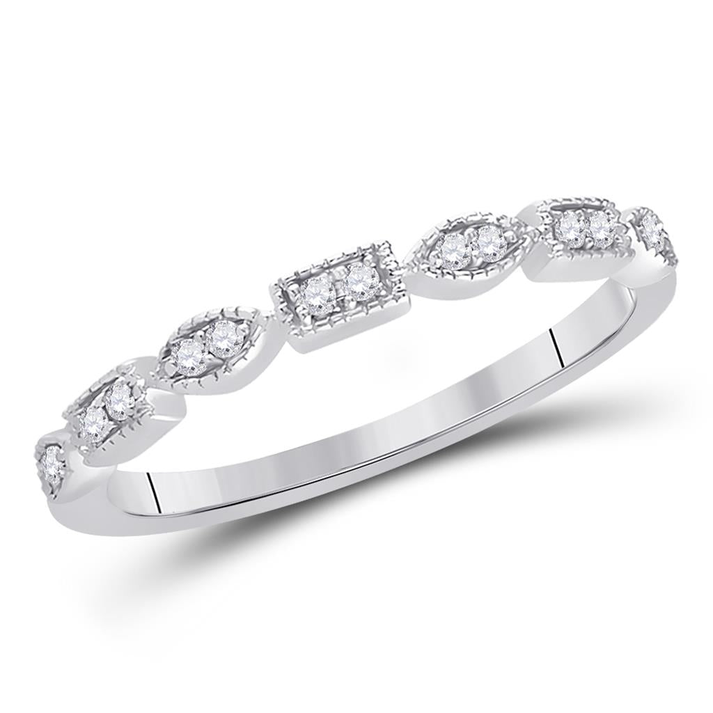 14k White Gold Round Diamond Geometric Stackable Band Ring 1/10 Ctw