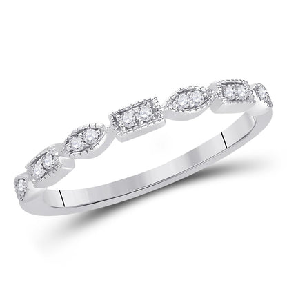 14k White Gold Round Diamond Geometric Stackable Band Ring 1/10 Ctw