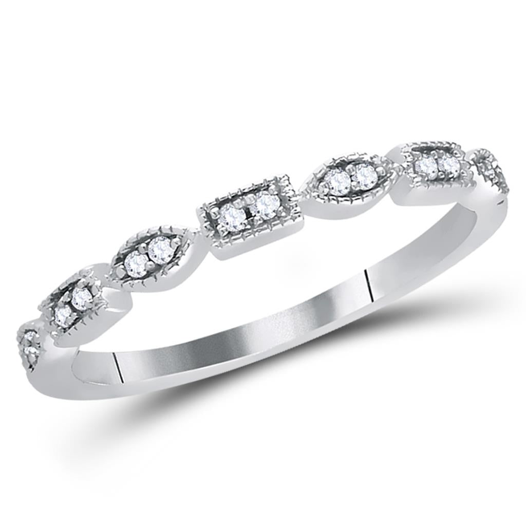 14k White Gold Round Diamond Geometric Stackable Band Ring 1/10 Ctw