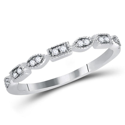 14k White Gold Round Diamond Geometric Stackable Band Ring 1/10 Ctw