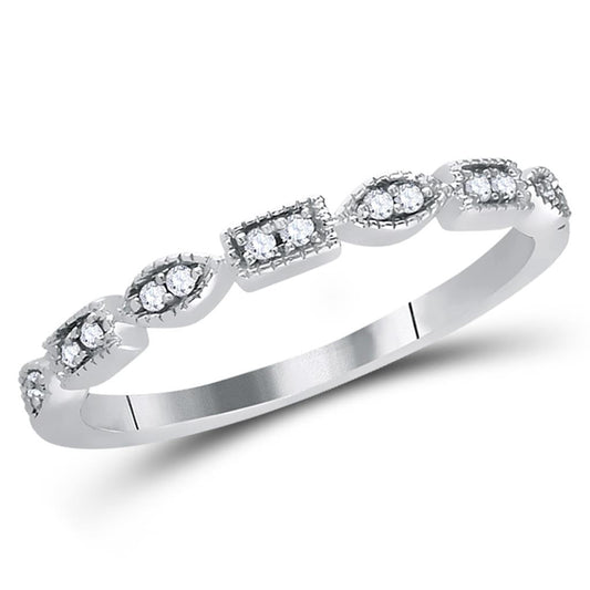 14k White Gold Round Diamond Geometric Stackable Band Ring 1/10 Ctw