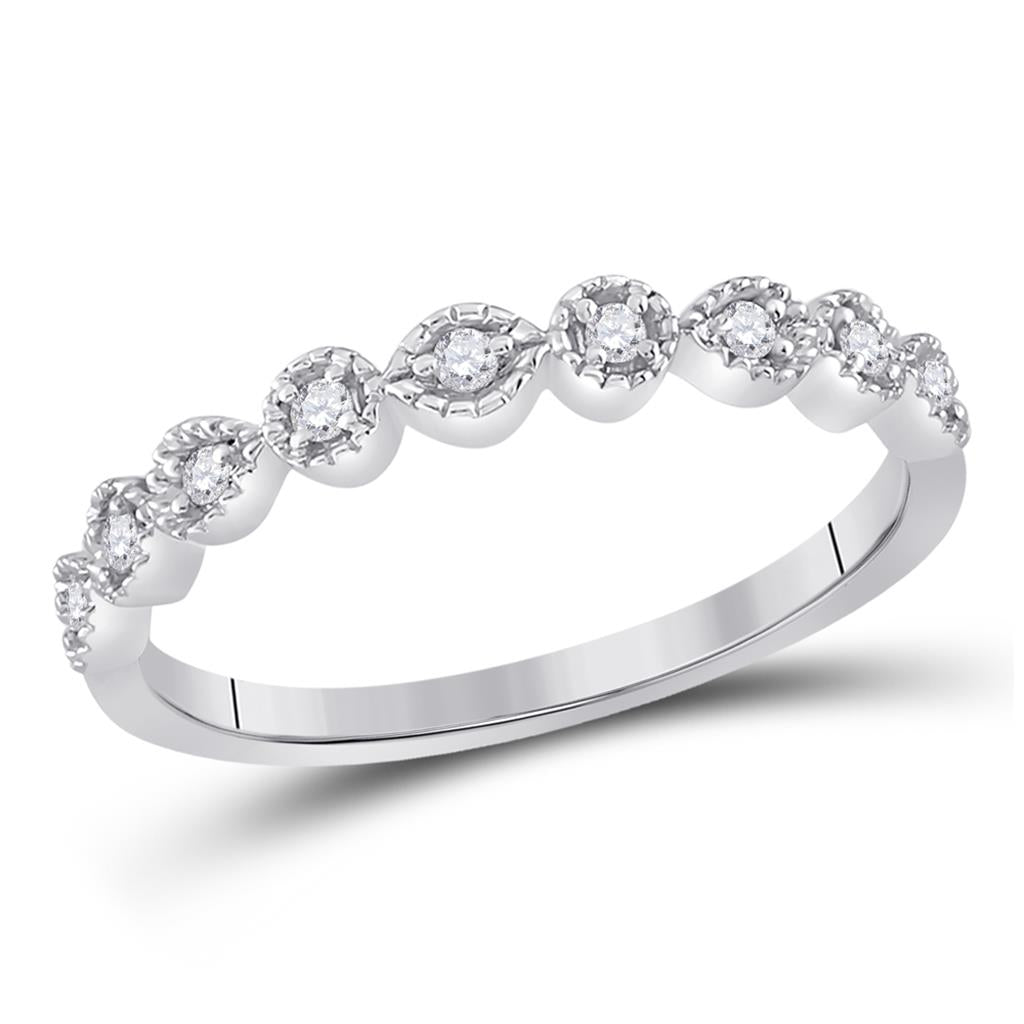 14k White Gold Round Diamond Stackable Band Ring 1/10 Cttw