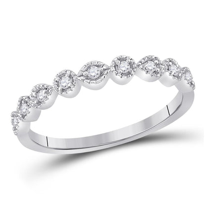 14k White Gold Round Diamond Stackable Band Ring 1/10 Cttw
