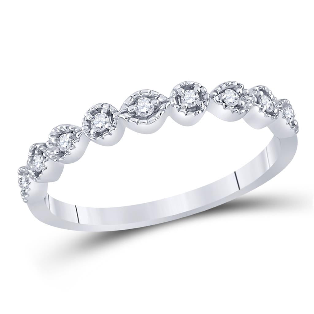 14k White Gold Round Diamond Stackable Band Ring 1/10 Cttw
