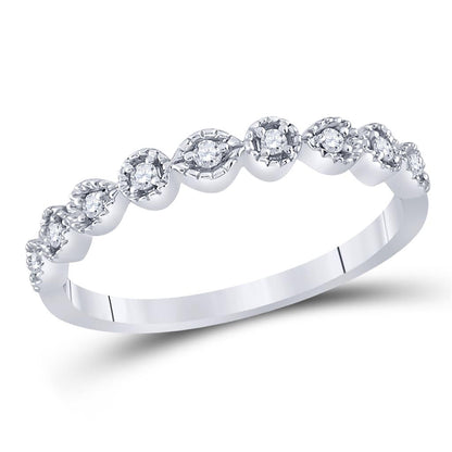 14k White Gold Round Diamond Stackable Band Ring 1/10 Cttw