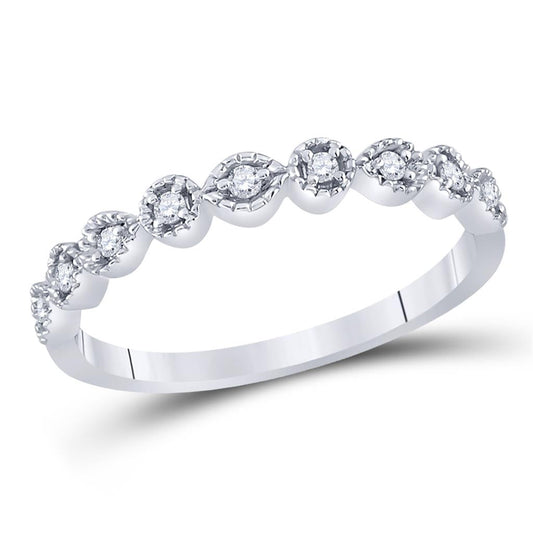14k White Gold Round Diamond Stackable Band Ring 1/10 Cttw