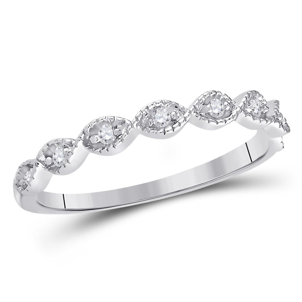 14k White Gold Round Diamond Classic Stackable Band Ring 1/10 Cttw