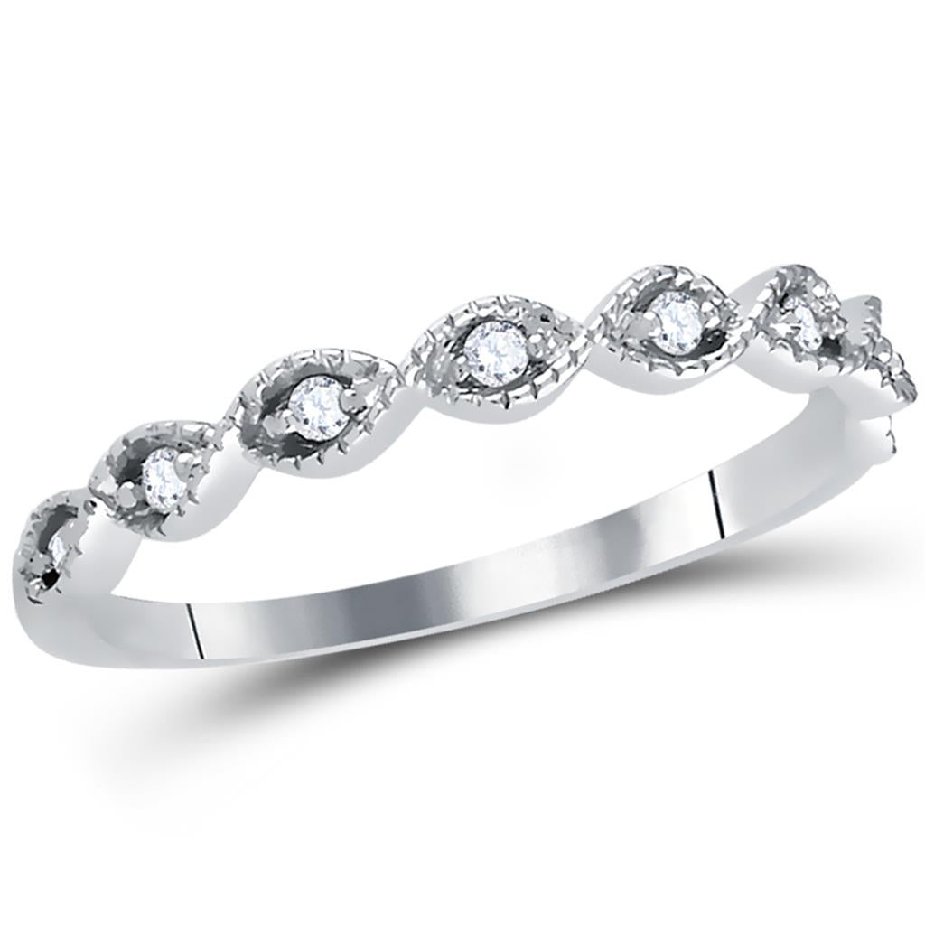 14k White Gold Round Diamond Classic Stackable Band Ring 1/10 Cttw