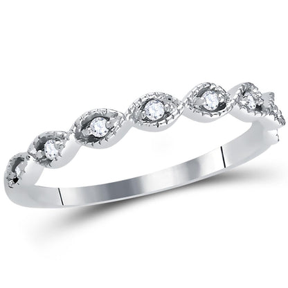 14k White Gold Round Diamond Classic Stackable Band Ring 1/10 Cttw