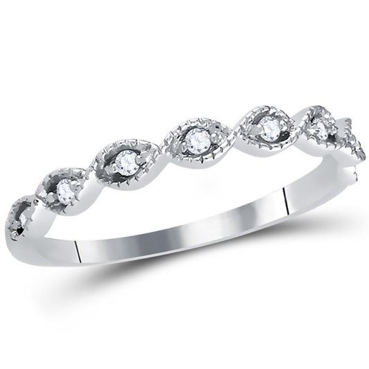 14k White Gold Round Diamond Classic Stackable Band Ring 1/10 Cttw