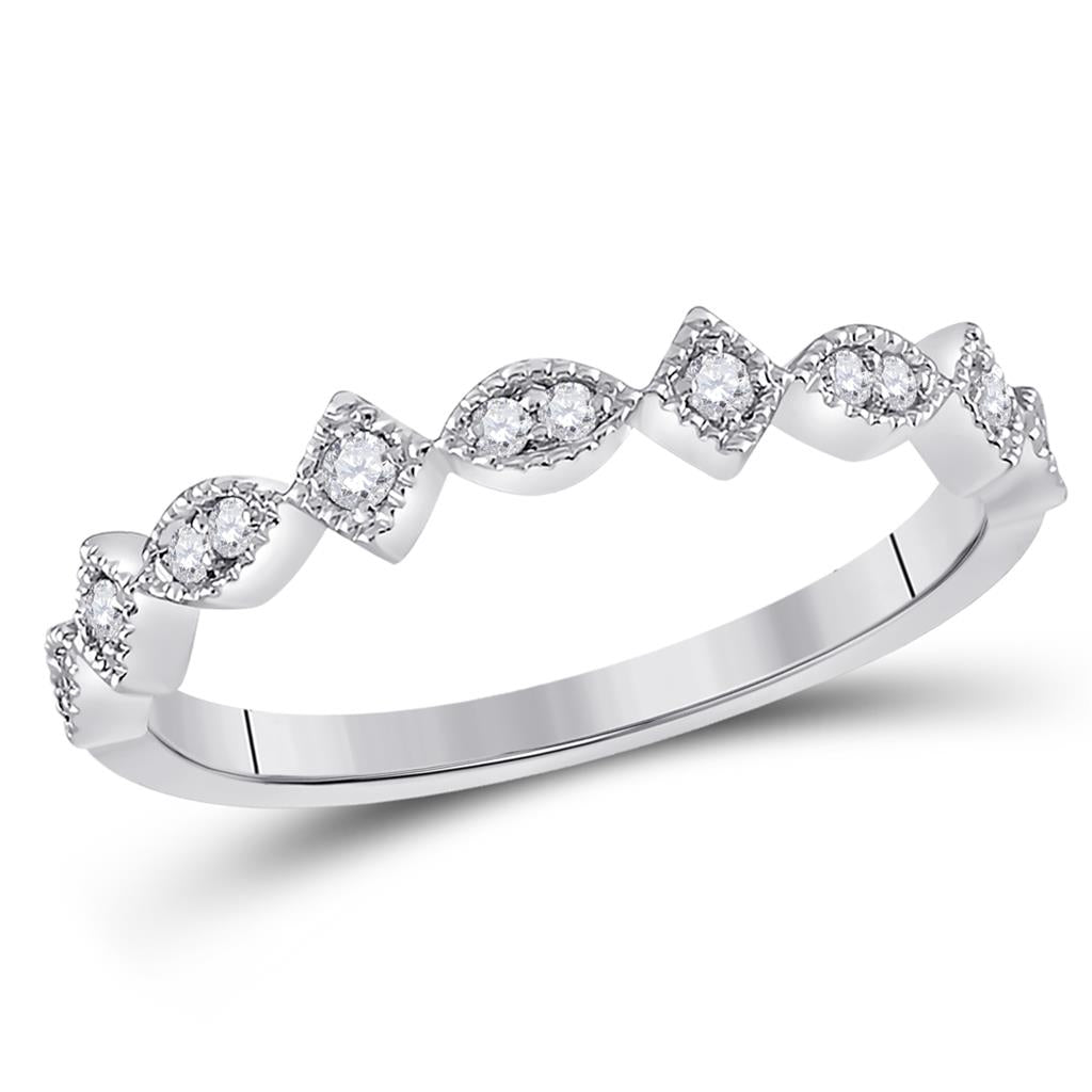 14k White Gold Round Diamond Geometric Stackable Band Ring 1/8 Ctw