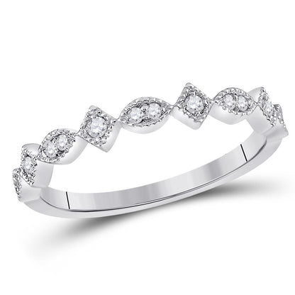 14k White Gold Round Diamond Geometric Stackable Band Ring 1/8 Ctw