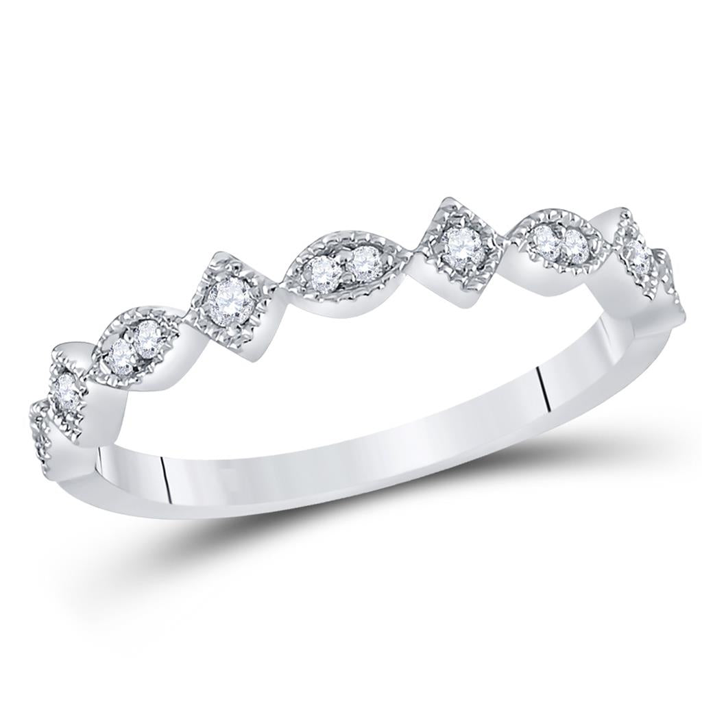 14k White Gold Round Diamond Geometric Stackable Band Ring 1/8 Ctw