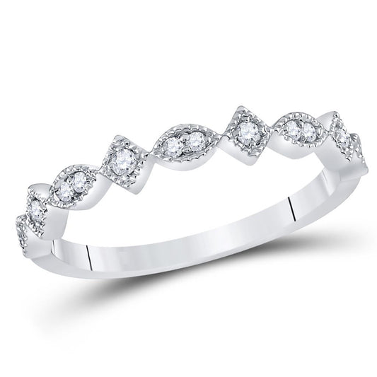 14k White Gold Round Diamond Geometric Stackable Band Ring 1/8 Ctw