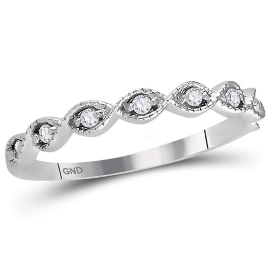 14k White Gold Round Diamond Classic Stackable Band Ring 1/10 Cttw