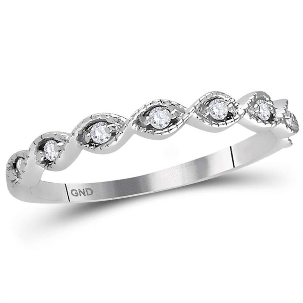 14k White Gold Round Diamond Classic Stackable Band Ring 1/10 Cttw