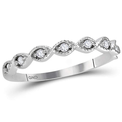 14k White Gold Round Diamond Classic Stackable Band Ring 1/10 Cttw