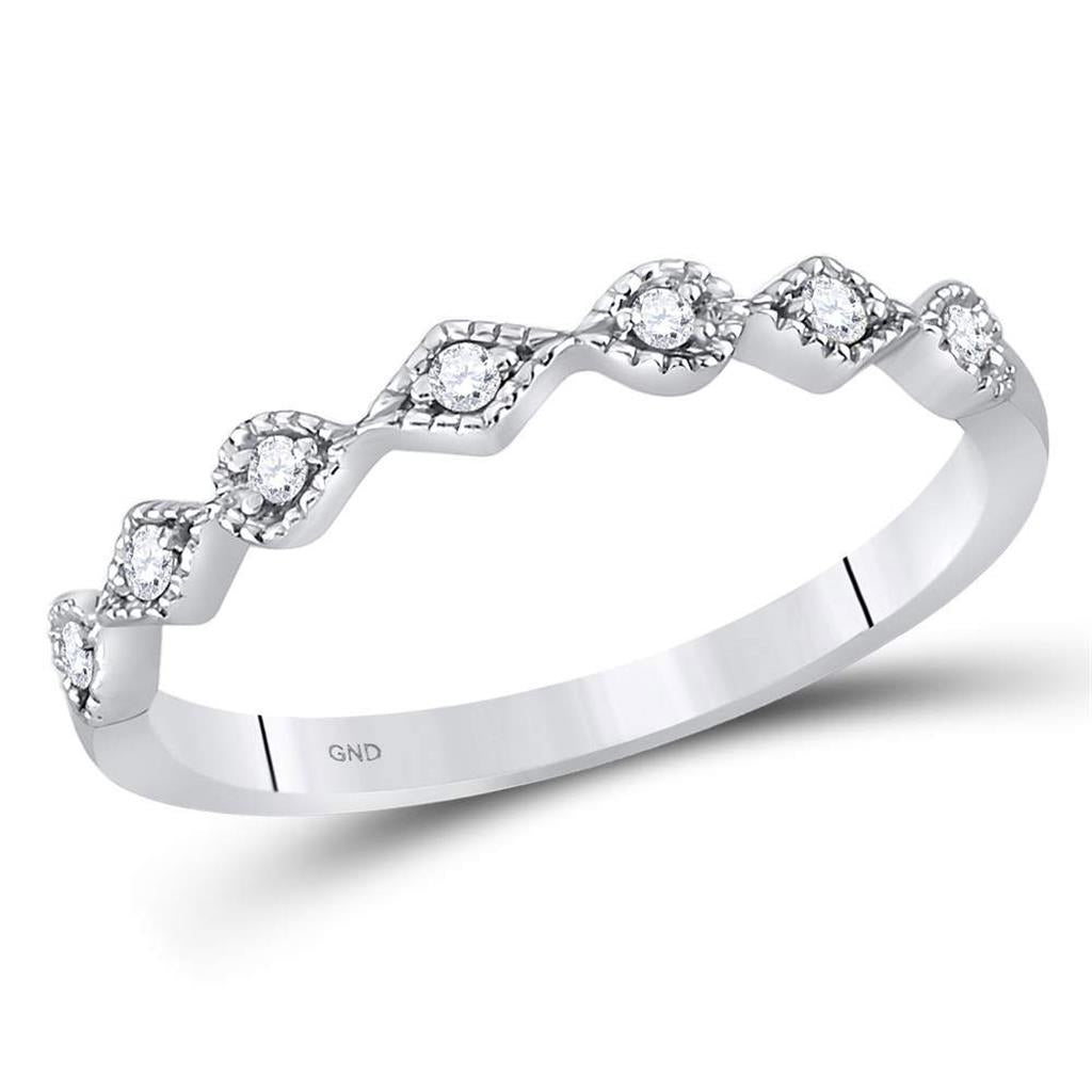 14k White Gold Round Diamond Stackable Band Ring 1/10 Cttw