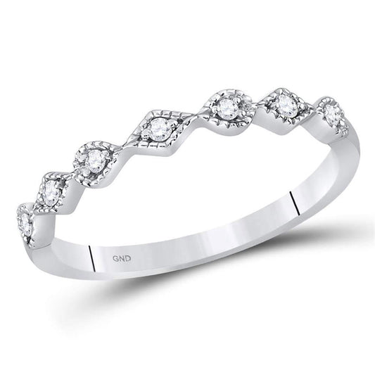 14k White Gold Round Diamond Stackable Band Ring 1/10 Cttw
