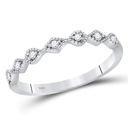14k White Gold Round Diamond Stackable Band Ring 1/10 Cttw