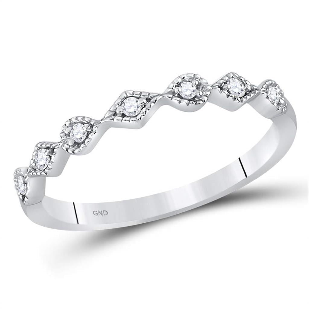 14k White Gold Round Diamond Stackable Band Ring 1/10 Cttw