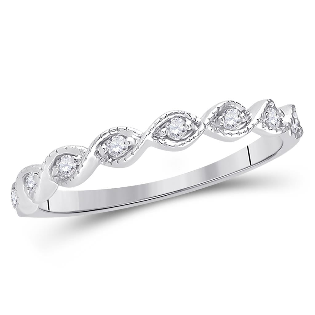 14k White Gold Round Diamond Twist Stackable Band Ring 1/10 Cttw