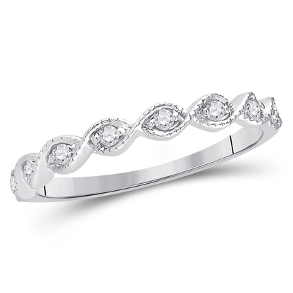 14k White Gold Round Diamond Twist Stackable Band Ring 1/10 Cttw
