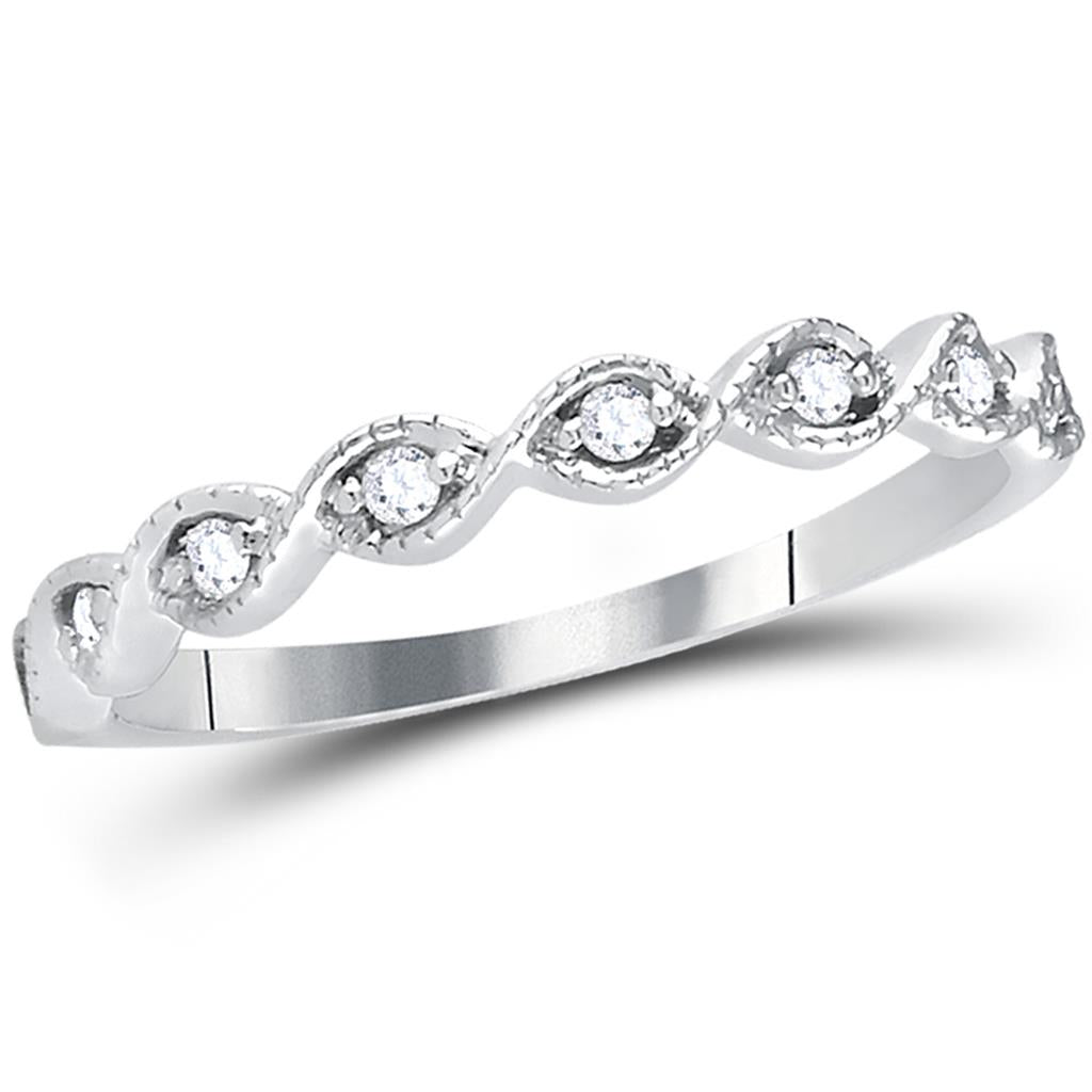 14k White Gold Round Diamond Twist Stackable Band Ring 1/10 Cttw