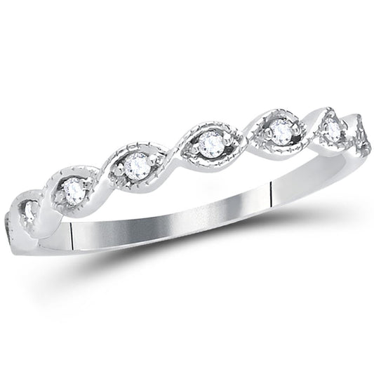 14k White Gold Round Diamond Twist Stackable Band Ring 1/10 Cttw