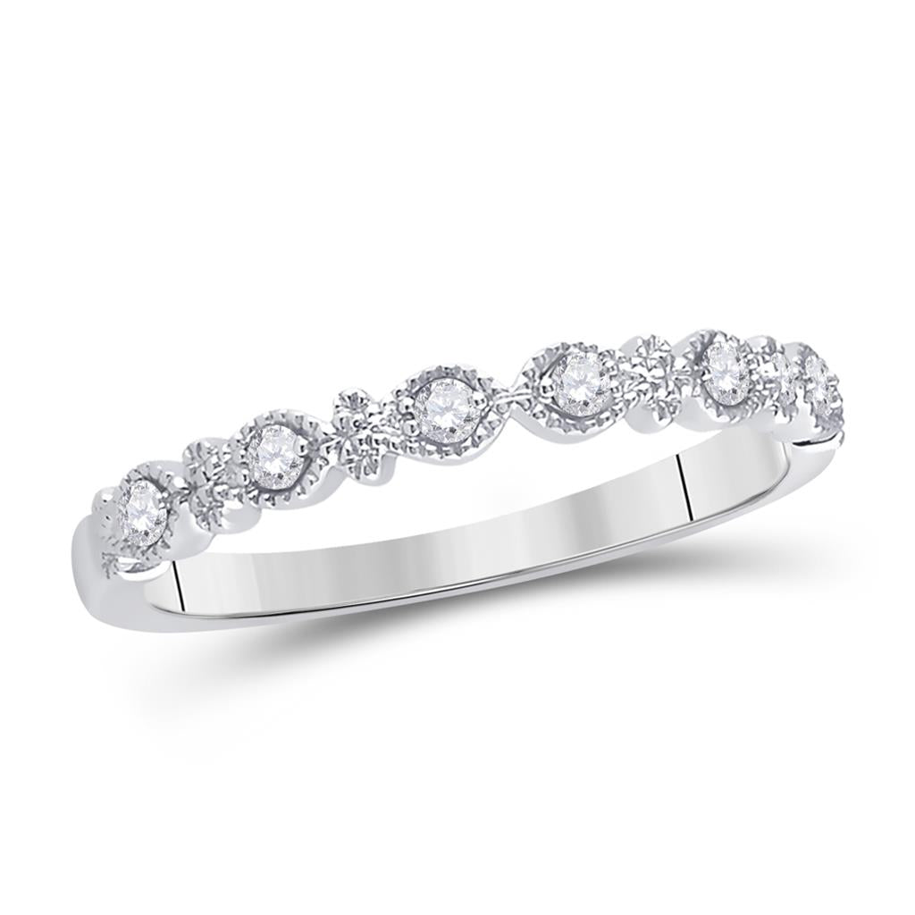 14kt White Gold Round Diamond Milgrain Stackable Band Ring 1/10 Cttw