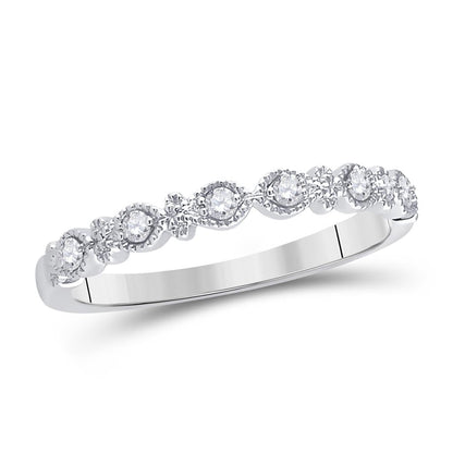 14kt White Gold Round Diamond Milgrain Stackable Band Ring 1/10 Cttw
