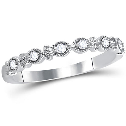 14kt White Gold Round Diamond Milgrain Stackable Band Ring 1/10 Cttw