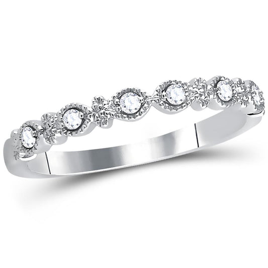 14kt White Gold Round Diamond Milgrain Stackable Band Ring 1/10 Cttw