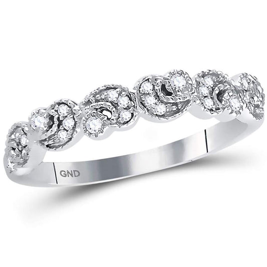 14k White Gold Round Diamond Crescent Stackable Band Ring 1/10 Cttw