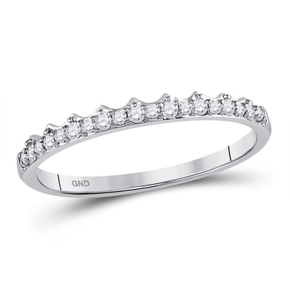 14k White Gold Round Diamond Slender Scalloped Stackable Band Ring 1/6 Cttw