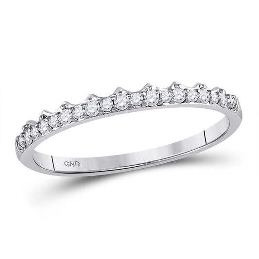 14k White Gold Round Diamond Slender Scalloped Stackable Band Ring 1/6 Cttw