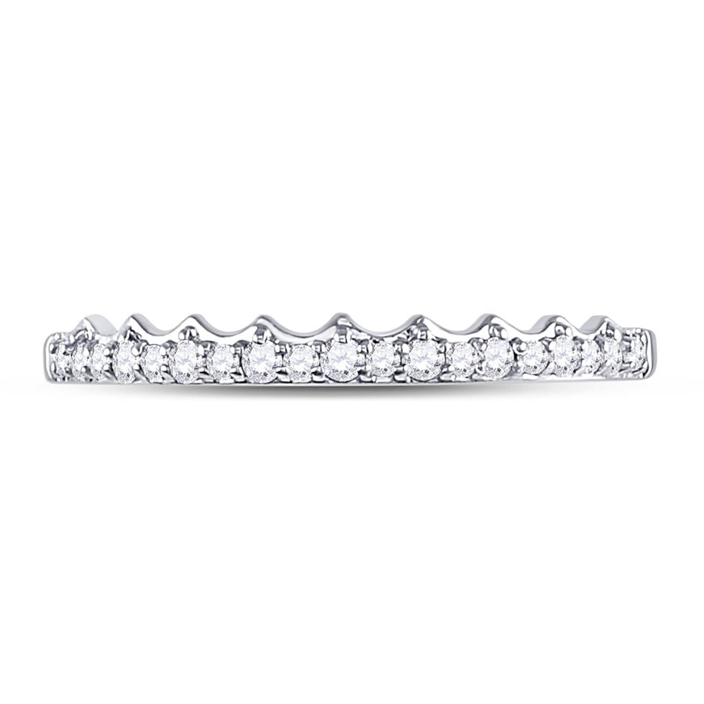 14k White Gold Round Diamond Slender Scalloped Stackable Band Ring 1/6 Cttw