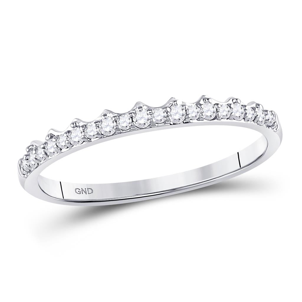 14k White Gold Round Diamond Slender Scalloped Stackable Band Ring 1/6 Cttw