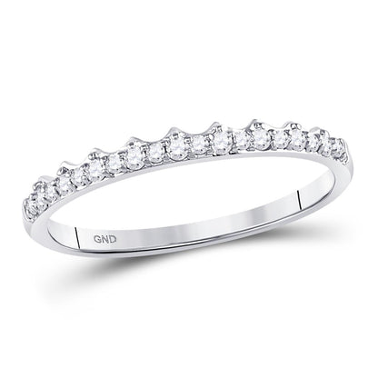14k White Gold Round Diamond Slender Scalloped Stackable Band Ring 1/6 Cttw