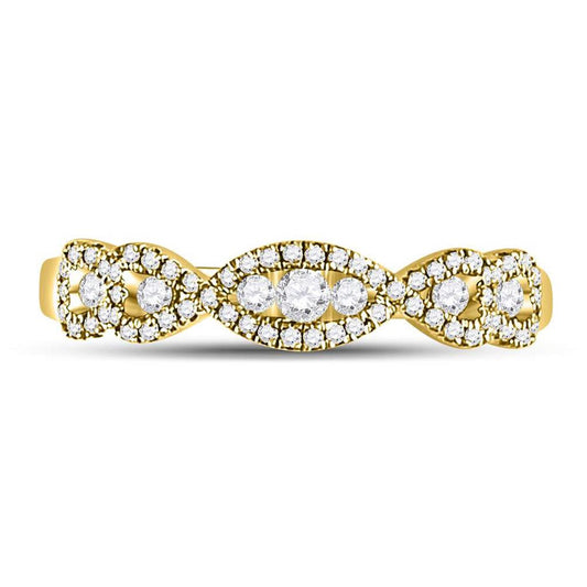 14k Yellow Gold Round Diamond 3-Stone Anniversary Band Ring 3/8 Ctw