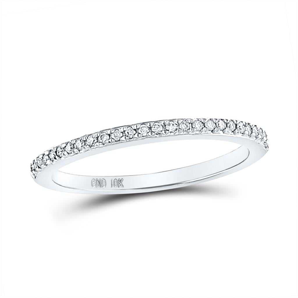 14kt White Gold Round Diamond Single Row Stackable Band Ring 1/8 Cttw