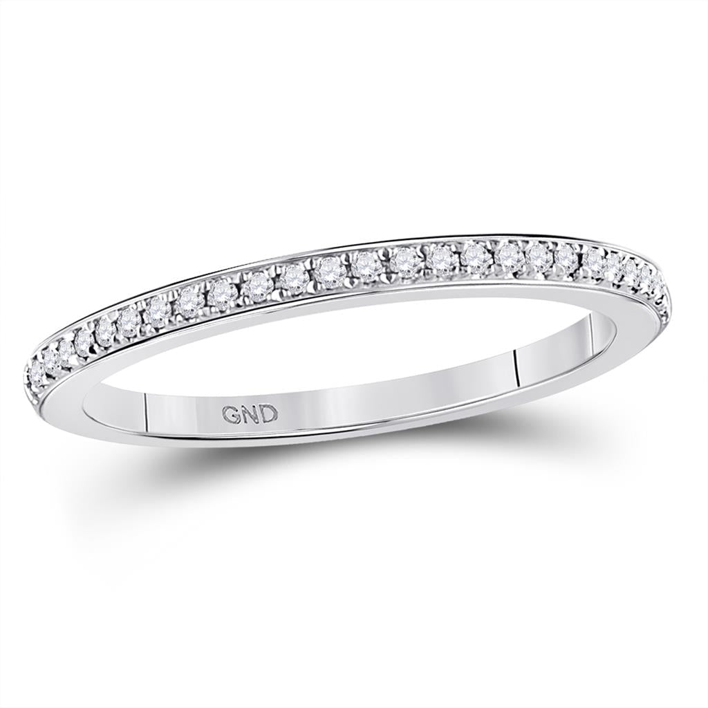 14kt White Gold Round Diamond Single Row Stackable Band Ring 1/8 Cttw