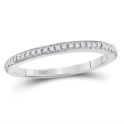 14kt White Gold Round Diamond Single Row Stackable Band Ring 1/8 Cttw