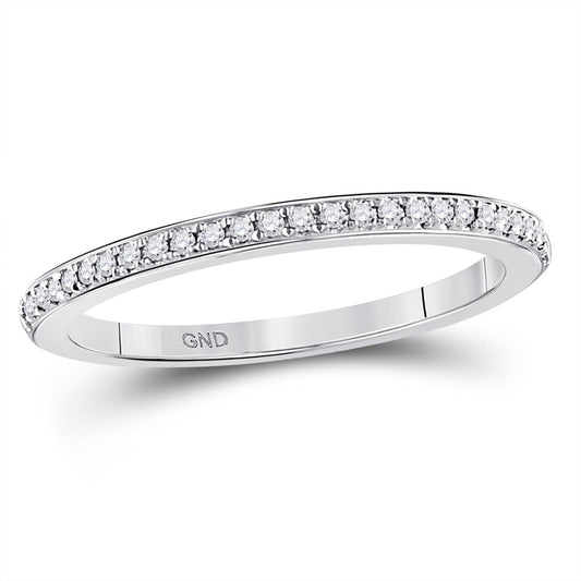 14kt White Gold Round Diamond Single Row Stackable Band Ring 1/8 Cttw