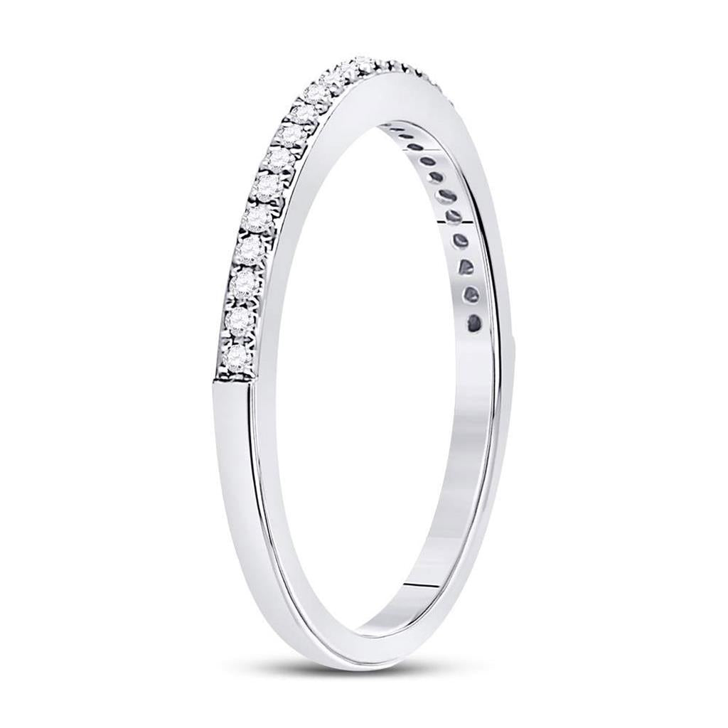 14kt White Gold Round Diamond Single Row Stackable Band Ring 1/8 Cttw