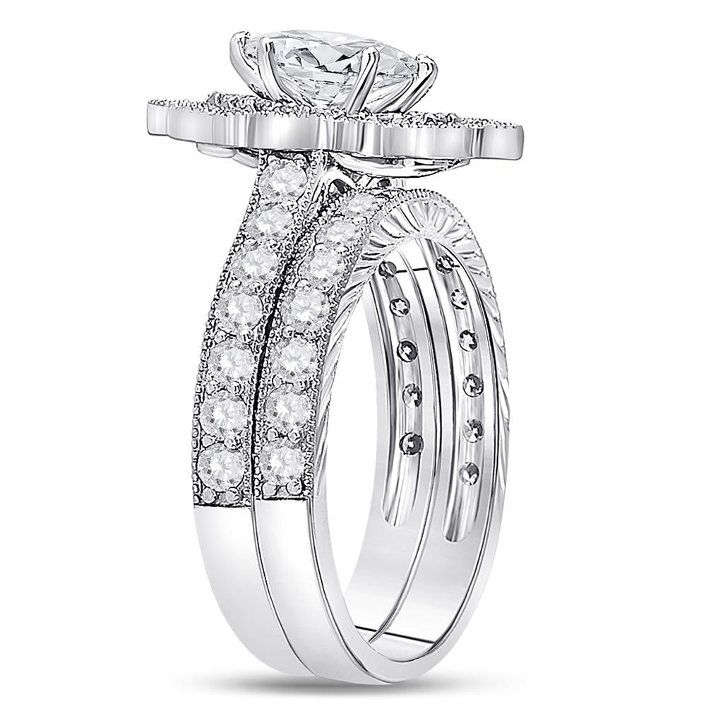 14k White Gold Marquise Diamond Bridal Wedding Ring Set 2 Ctw (Certified)