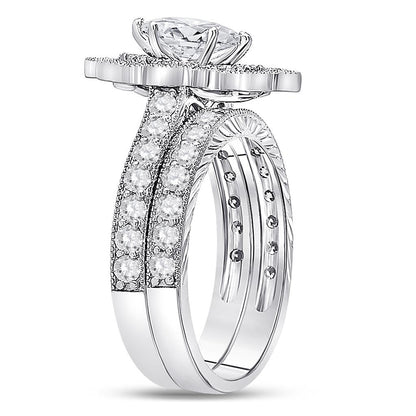 14k White Gold Marquise Diamond Bridal Wedding Ring Set 2 Ctw (Certified)