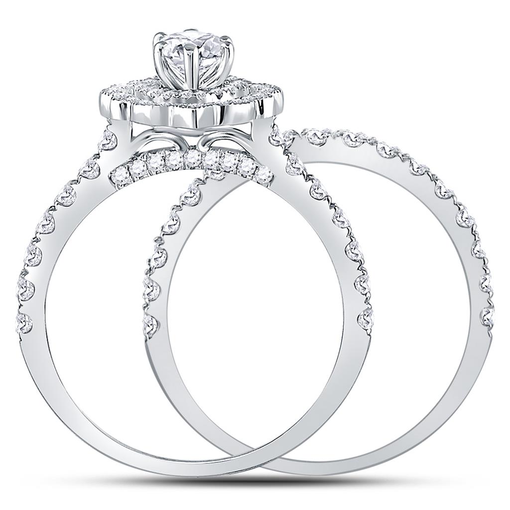 14k White Gold Marquise Diamond Bridal Wedding Ring Set 2 Ctw (Certified)
